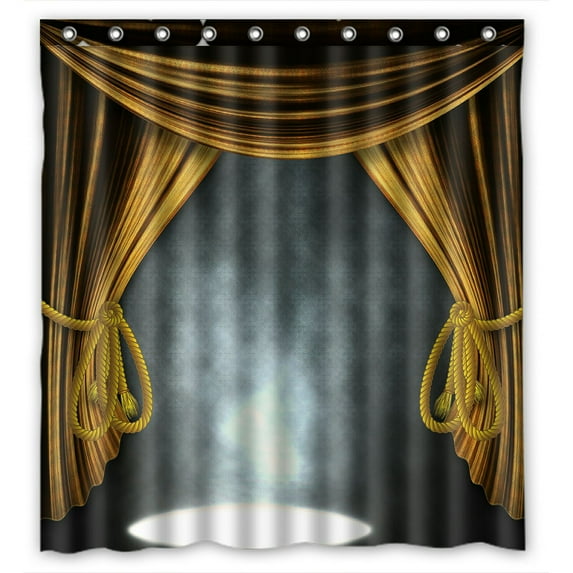 ABPHQTO Theater Stage Golden Curtains Three Spotlights Smoke Waterproof Polyester Shower Curtain and Hooks For Home Decor 66x72 Inch