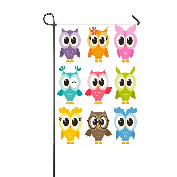 ABPHQTO Three Colorful Owls Home Outdoor Garden Flag House Banner Size 12x18 Inch