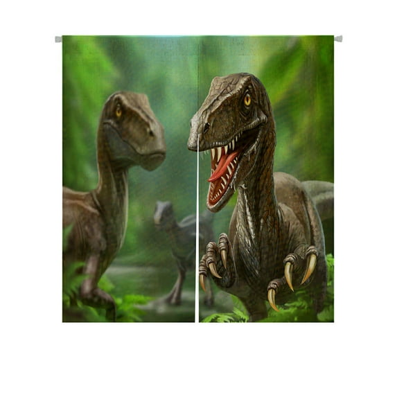 ABPHQTO Three Dinosaurs Velociraptors Nature Japanese Noren Curtain Doorway Door Window Treatment Curtains Cotton Linen Curtain 85x90 cm