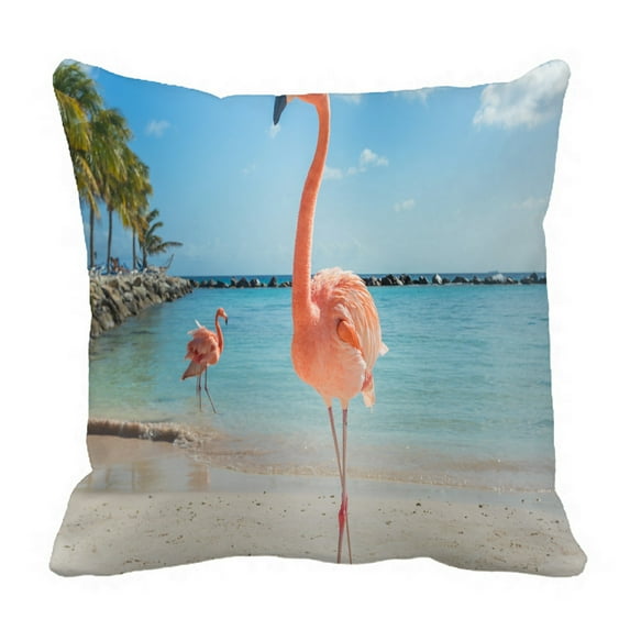 ABPHQTO Three Flamingos On The Beach Pillow Case Pillow Cover Pillow Protector Two Sides For Couch Bed 20x20 Inch