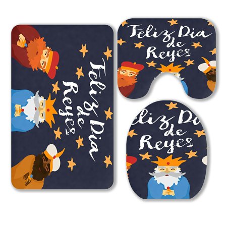 ABPHQTO Three Kings Day Epiphany Greeting Card 3 Piece Bathroom Rugs Set Bath Rug Contour Mat and Toilet Lid Cover