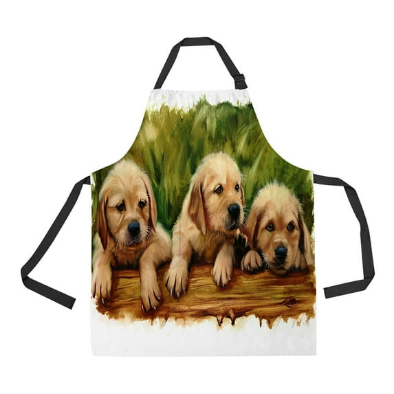 ABPHQTO Three Puppies Dog Lovers Lab Golden Doodle Oil Painting Apron Home Kitchen Apron with Pockets