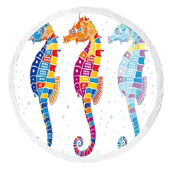 ABPHQTO Three Seahorses Beach Towel Beach Blanket with Tassels Beach Throw Towel Yoga Mat Picnic Blanket