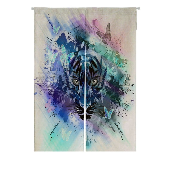 ABPHQTO Tiger Face Butterflies Coloured Portrait Japanese Noren Curtain Doorway Door Window Treatment Curtains Cotton Linen Curtain 85x120 cm
