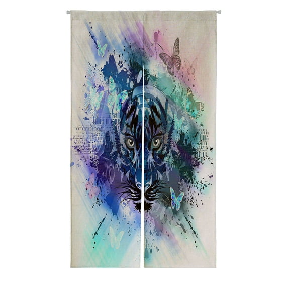 ABPHQTO Tiger Face Butterflies Coloured Portrait Japanese Noren Curtain Doorway Door Window Treatment Curtains Cotton Linen Curtain 85x150 cm