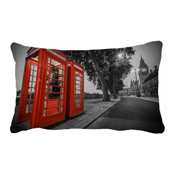 ABPHQTO Traditional Red Phone Booth London Big Ben Pillow Case Pillow Cover Pillow Protector Two Sides For Couch Bed 20x30 Inch