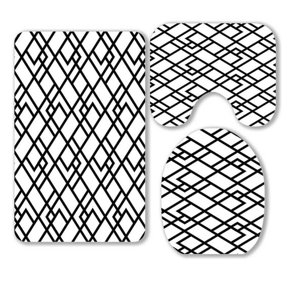 ABPHQTO Trellis Line Pattern Design 3 Piece Bathroom Rugs Set Bath Rug Contour Mat and Toilet Lid Cover