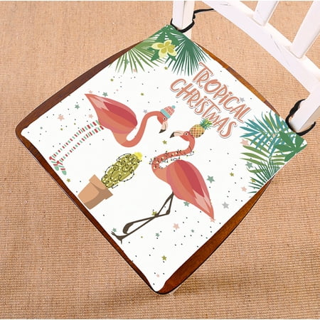 ABPHQTO Tropical Christmas Plant And Flamingo Chair Pad Seat Cushion Chair Cushion Floor Cushion Two Sides Printing 20x20 Inch