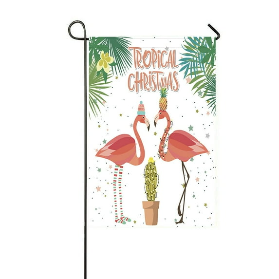 ABPHQTO Tropical Christmas Plant And Flamingo Home Outdoor Garden Flag House Banner Size 12x18 Inch