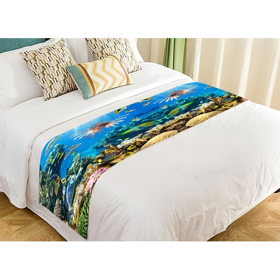 ABPHQTO Tropical Fish On A Coral Reef Bed Runner Bedding Scarf Bed Decoration 20x95 inch