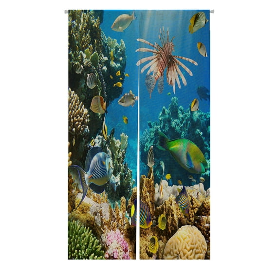 ABPHQTO Tropical Fish On A Coral Reef Japanese Noren Curtain Doorway Door Window Treatment Curtains Cotton Linen Curtain 85x150 cm
