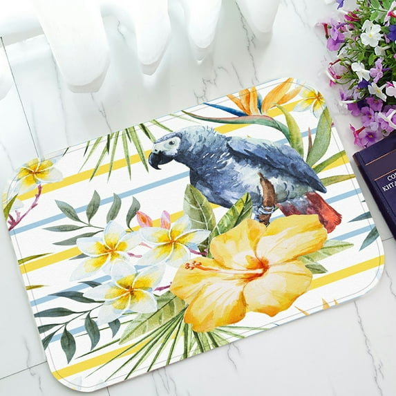 ABPHQTO Tropical Hibiscus Flower Plumeria Parrot African Doormat Entrance Rug Area Rug Floor Mat Home Decor 23.5x16.7 Inch