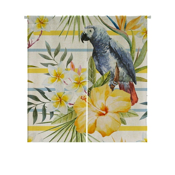 ABPHQTO Tropical Hibiscus Flower Plumeria Parrot African Japanese Noren Curtain Doorway Door Window Treatment Curtains Cotton Linen Curtain 85x90 cm