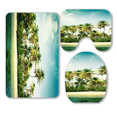 ABPHQTO Tropical Island 3 Piece Bathroom Rugs Set Bath Rug Contour Mat and Toilet Lid Cover