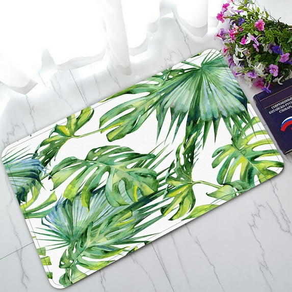 ABPHQTO Tropical Leaves Dense Jungle Hand Painted Banner Doormat Entrance Rug Area Rug Floor Mat Home Decor 30x18 Inch