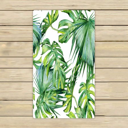 ABPHQTO Tropical Leaves Dense Jungle Hand Painted Banner Towels Beach Bath Pool Sprot Travel Hand Spa Towel 16x28 Inch