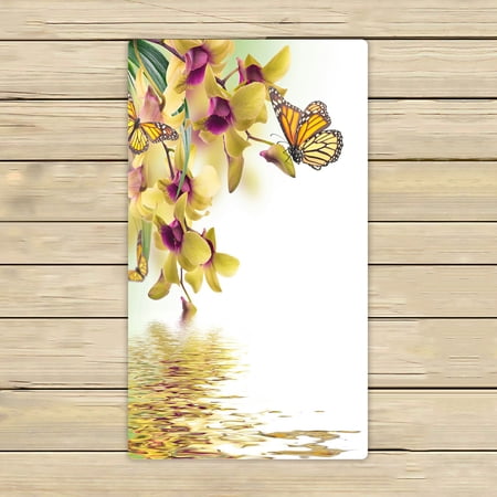 ABPHQTO Tropical Orchids And Butterfly Towels Beach Bath Pool Sprot Travel Hand Spa Towel 16x28 Inch