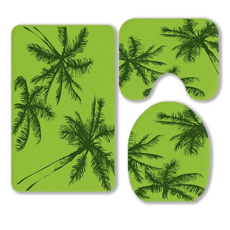 ABPHQTO Tropical Palm Tree Silhouette 3 Piece Bathroom Rugs Set Bath Rug Contour Mat and Toilet Lid Cover