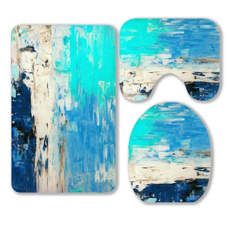ABPHQTO Turquoise And Blue Abstract Art Painting 3 Piece Bathroom Rugs Set Bath Rug Contour Mat and Toilet Lid Cover