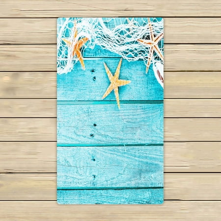 ABPHQTO Turquoise Fishing Net Starfish Rustic Wooden Boards Towels,Beach Bath Pool Sprot Travel Hand Spa Towel 16x28 Inch