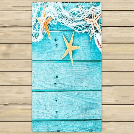 ABPHQTO Turquoise Fishing Net Starfish Rustic Wooden Boards Towels,Beach Bath Pool Sprot Travel Hand Spa Towel 30x56 Inch