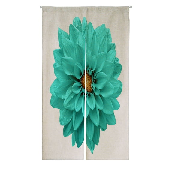 ABPHQTO Turquoise Flower Dahlia Macro White Japanese Noren Curtain Doorway Door Window Treatment Curtains Cotton Linen Curtain 85x90 cm
