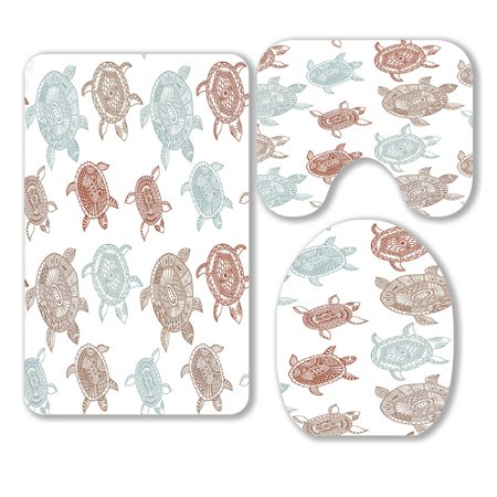 ABPHQTO Turtles 3 Piece Bathroom Rugs Set Bath Rug Contour Mat and Toilet Lid Cover