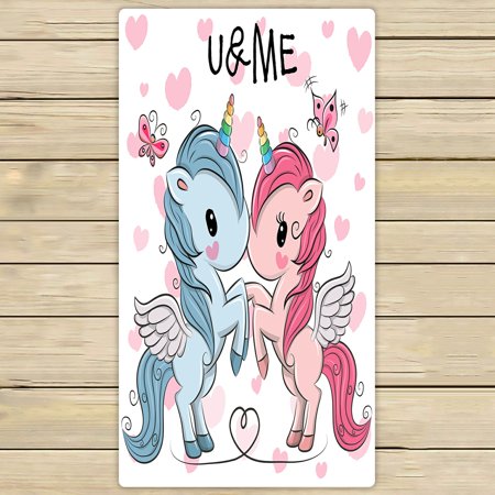 ABPHQTO Two Cute Unicorns On A Hearts Towels Beach Bath Pool Sprot Travel Hand Spa Towel 30x56 Inch