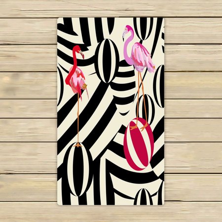 ABPHQTO Two Flamingos Red Pink Striped Balls Towels,Beach Bath Pool Sprot Travel Hand Spa Towel 16x28 Inch