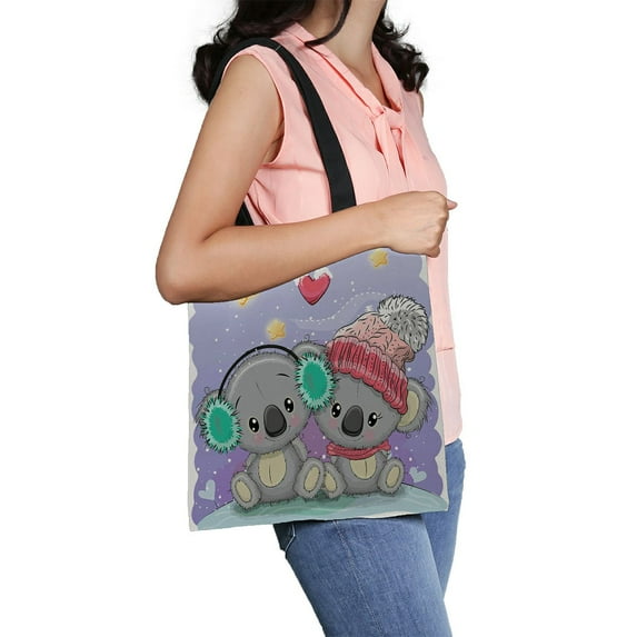 ABPHQTO Two Koalas In Hats Canvas Bag Reusable Tote Grocery Shopping Bags Tote Bag 14x16 inch
