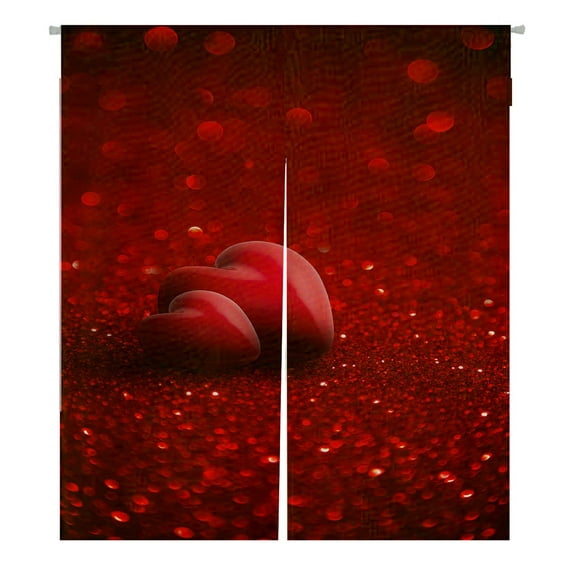 ABPHQTO Two Red Hearts Glitter Valentine Day Japanese Noren Curtain Doorway Door Window Treatment Curtains Cotton Linen Curtain 85x150 cm