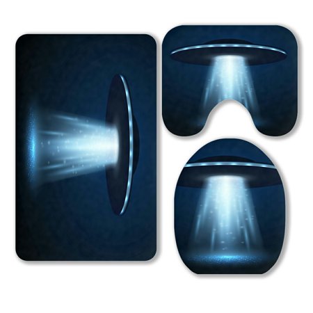 ABPHQTO Ufo Spaceship With Light Beam 3 Piece Bathroom Rugs Set Bath Rug Contour Mat and Toilet Lid Cover