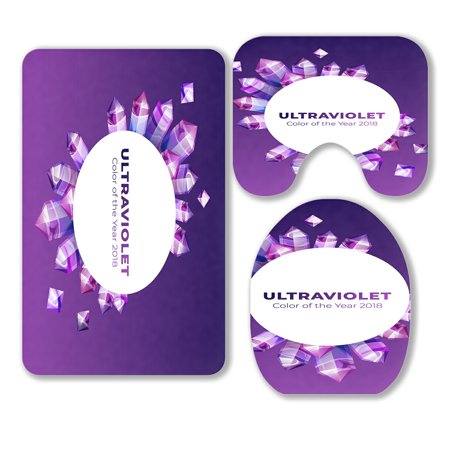 ABPHQTO Ultraviolet Amethyst Gemstones Ultra Violet Gems 3 Piece Bathroom Rugs Set Bath Rug Contour Mat and Toilet Lid Cover