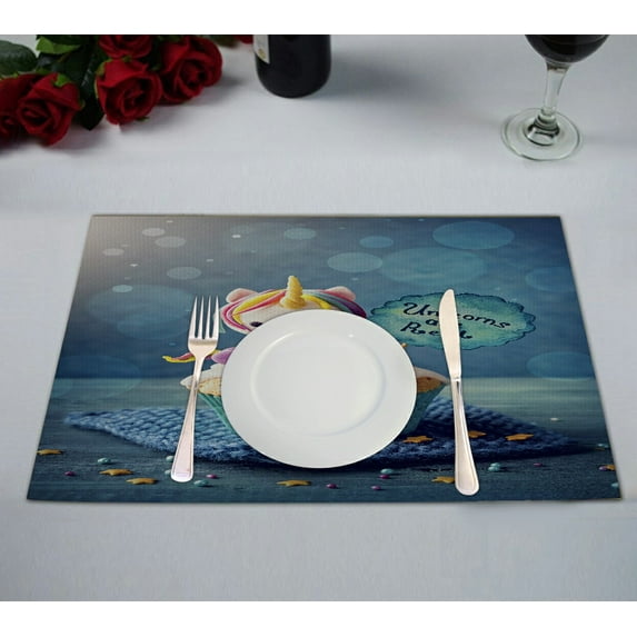 ABPHQTO Unicorn Cupcakes For A Party Table Placemat Food Mat 12x18 Inch,Pack of 2.