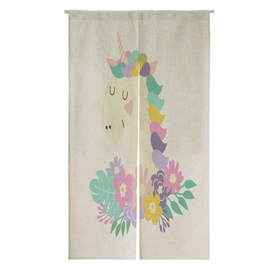 ABPHQTO Unicorn Flower Japanese Noren Curtain Doorway Door Window Treatment Curtains Cotton Linen Curtain 85x150 cm