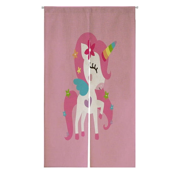 ABPHQTO Unicorn Pony Pink Girl Japanese Noren Curtain Doorway Door Window Treatment Curtains Cotton Linen Curtain 85x150 cm