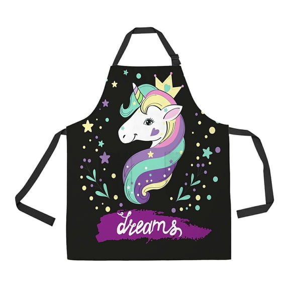 ABPHQTO Unicorn Pop Art On The Black Apron Home Kitchen Apron with Pockets