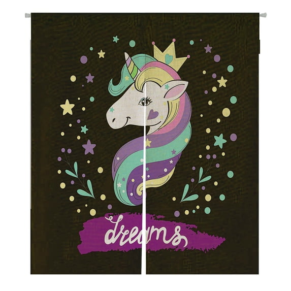 ABPHQTO Unicorn Pop Art On The Black Japanese Noren Curtain Doorway Door Window Treatment Curtains Cotton Linen Curtain 85x150 cm