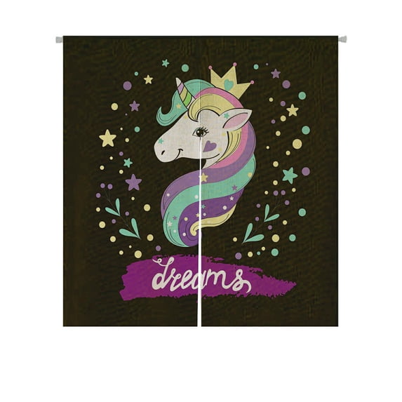 ABPHQTO Unicorn Pop Art On The Black Japanese Noren Curtain Doorway Door Window Treatment Curtains Cotton Linen Curtain 85x90 cm