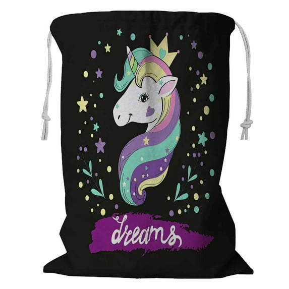 ABPHQTO Unicorn Pop Art On The Black Storage Basket Laundry Bag with Drawstring 18x24 Inch