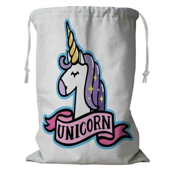 ABPHQTO Unicorn With Pink Ribbon On A White Storage Basket Laundry Bag with Drawstring 18x24 Inch