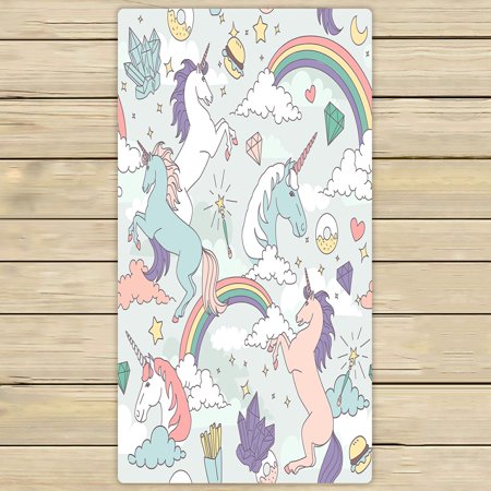 ABPHQTO Unicorns Rainbows Clouds Stars And Crystals Towels Beach Bath Pool Sprot Travel Hand Spa Towel 30x56 Inch