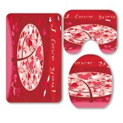 ABPHQTO Valentine Card I Love You 3 Piece Bathroom Rugs Set Bath Rug Contour Mat and Toilet Lid Cover