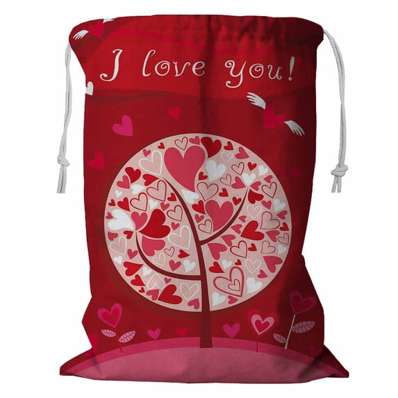 ABPHQTO Valentine Card I Love You Storage Basket Laundry Bag with Drawstring 18x24 Inch