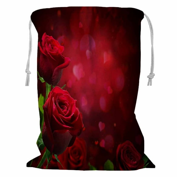 ABPHQTO Valentine Hearts Red Roses Storage Basket Laundry Bag with Drawstring 18x24 Inch