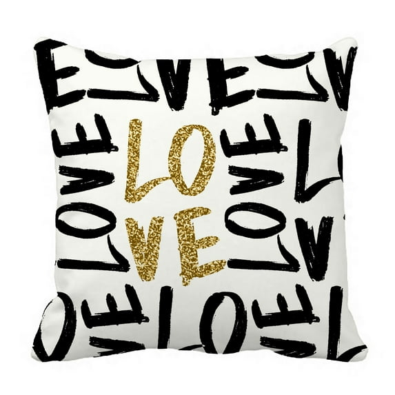 ABPHQTO Valentine'S Day Brush Lettered Text In Gold Glitter Black Pillow Case Pillow Cover Pillow Protector Two Sides For Couch Bed 18x18 Inch