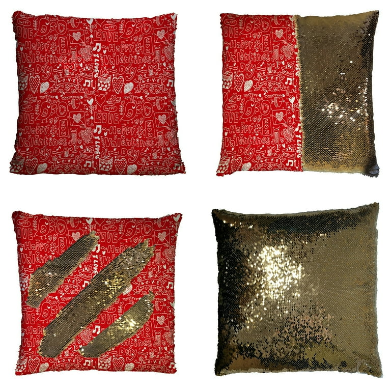 ABPHQTO Valentine S Day Pattern Reversible Mermaid Sequin Pillow