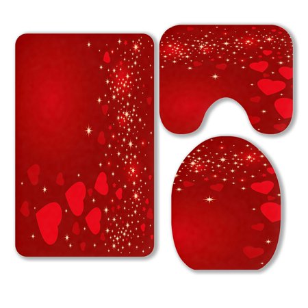 ABPHQTO Valentines 3 Piece Bathroom Rugs Set Bath Rug Contour Mat and Toilet Lid Cover
