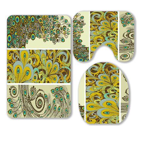 ABPHQTO Vertical Banners 3 Piece Bathroom Rugs Set Bath Rug Contour Mat and Toilet Lid Cover
