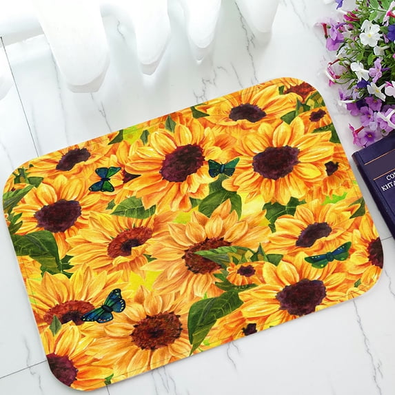 ABPHQTO Vibrant Watercolor Sunflowers Butterflies Doormat Entrance Rug Area Rug Floor Mat Home Decor 23.5x16.7 Inch